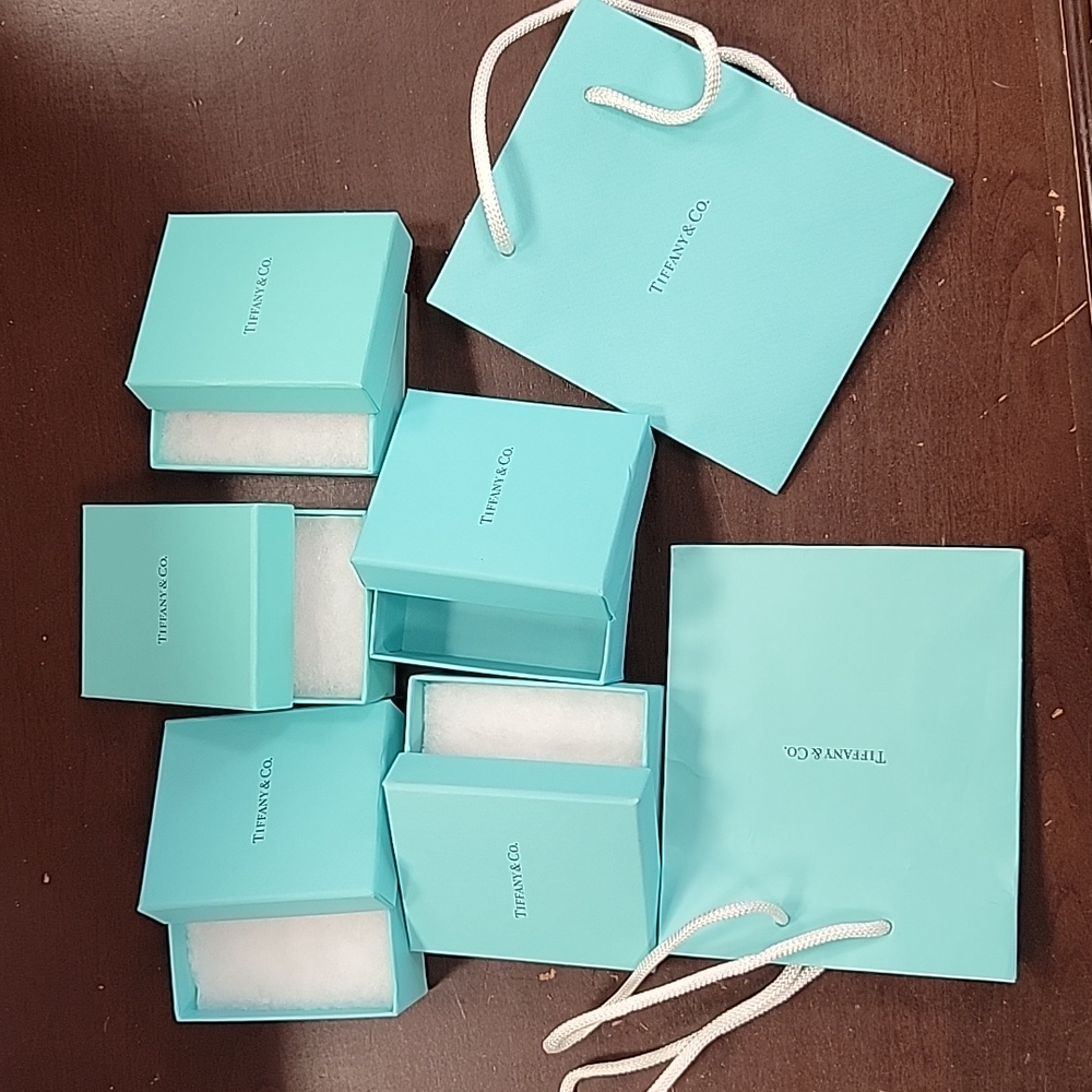 5 Tiffany & Co Blue Jewelry Boxes and 2 Tiffany Bags